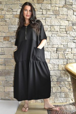 Rustic Nature Linen Blend Smock T Shirt Dress Black